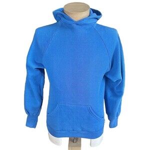 Vintage 80’s Plain Blue Blank Logo 7 Hoodie Sweatshirt Made In USA